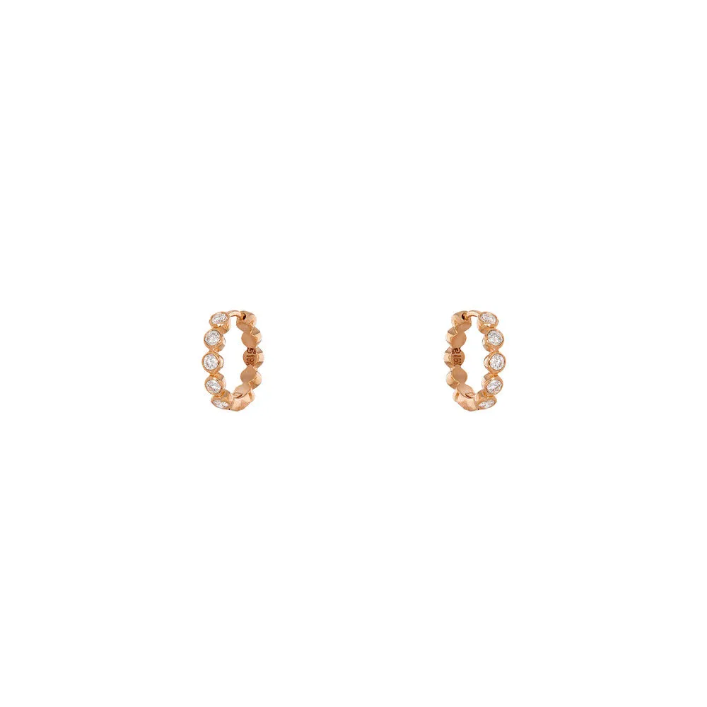 18 Karat Rose Gold Modern Bezel Diamond Hoops