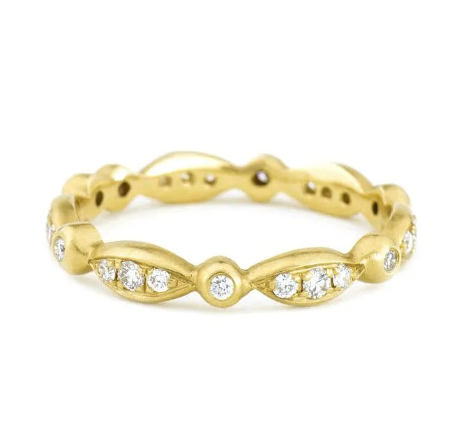 18K Gold and Pave Diamond "Marquise" Ring