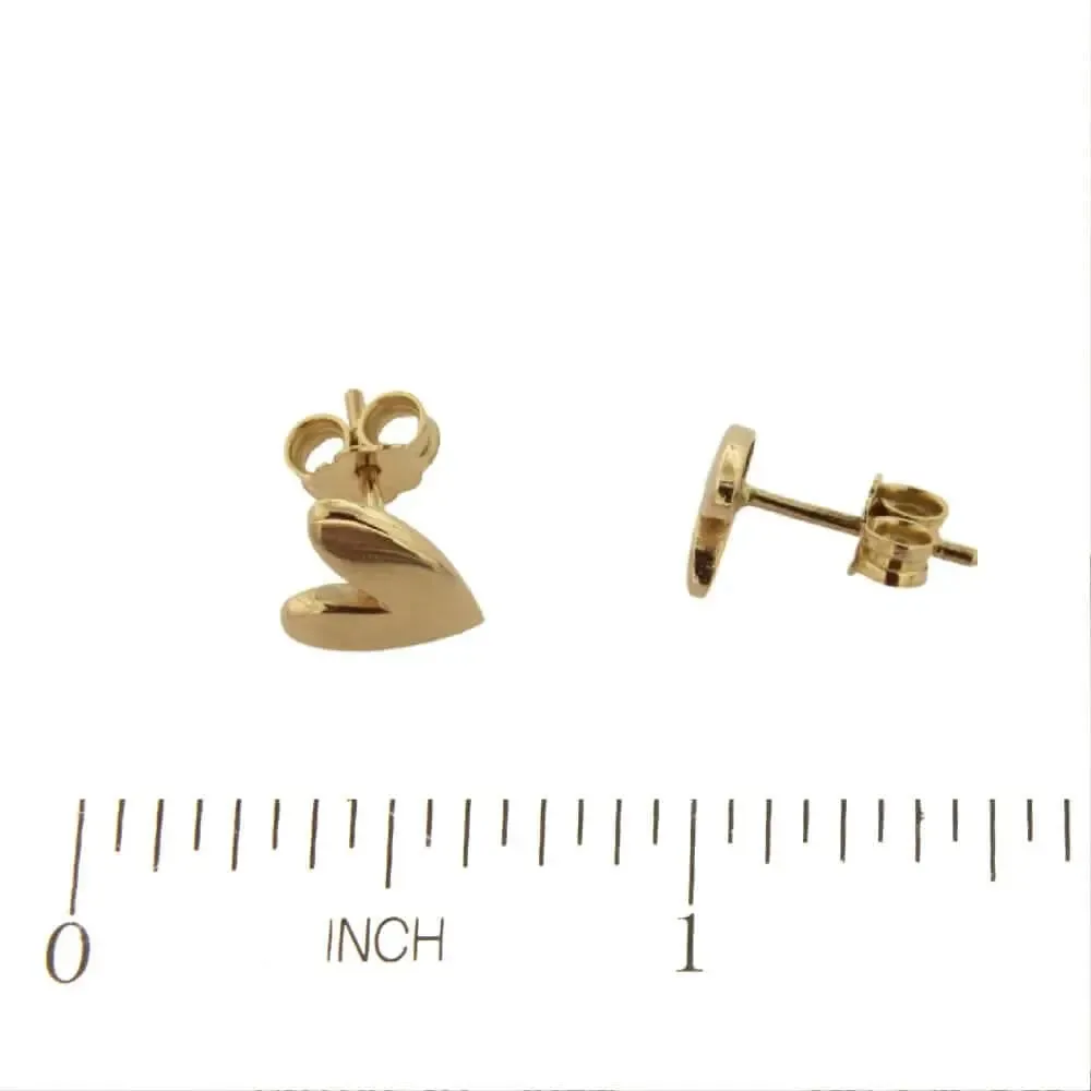 18K Solid Yellow Gold Polished Modern Heart Earrings