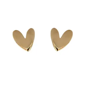 18K Solid Yellow Gold Polished Modern Heart Earrings