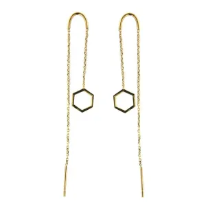 18k Yellow Gold Open Hexagon Thread  Dangle Earrings