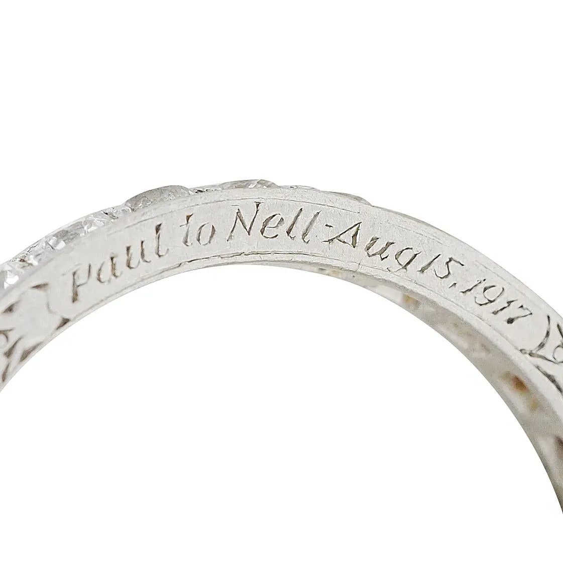 1917 Edwardian Old European Diamond Platinum Vintage Wheat Eternity Wedding Band Ring