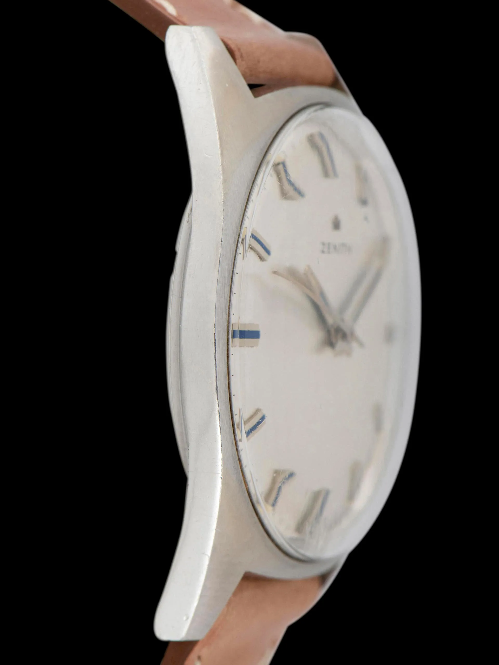 1960s Zenith Stainless Steel Dress Watch W/ Blue Enamel Markers & Hands 'Cal. 2542'