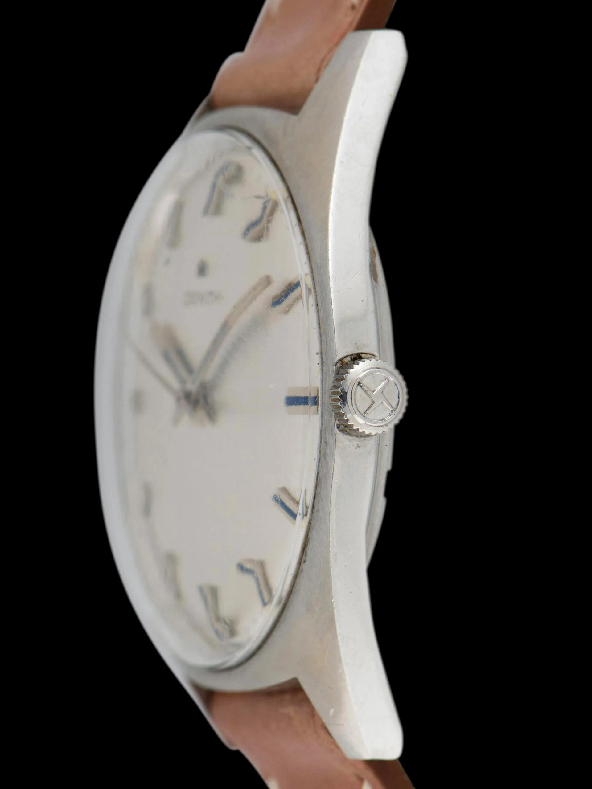 1960s Zenith Stainless Steel Dress Watch W/ Blue Enamel Markers & Hands 'Cal. 2542'
