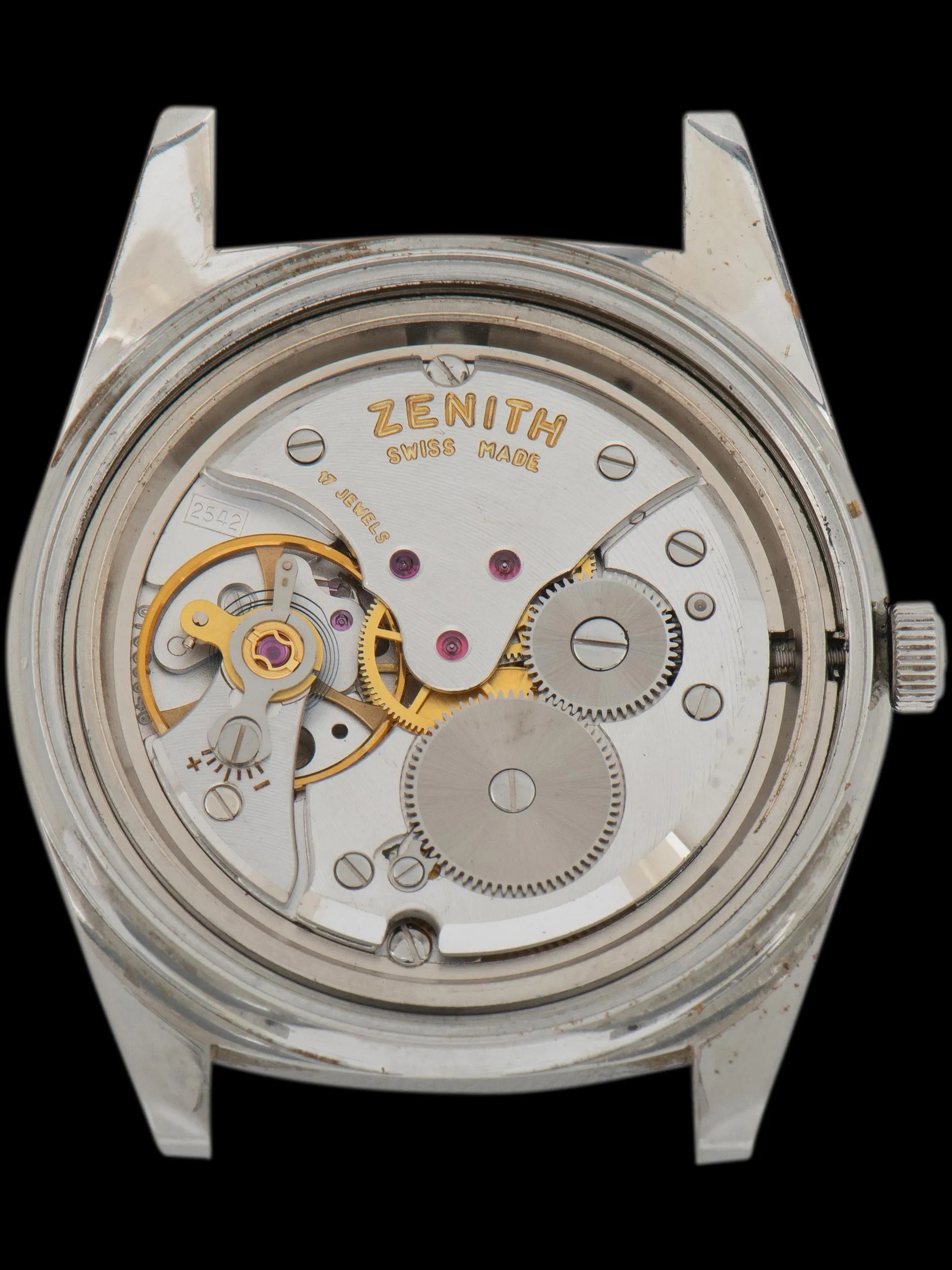 1960s Zenith Stainless Steel Dress Watch W/ Blue Enamel Markers & Hands 'Cal. 2542'