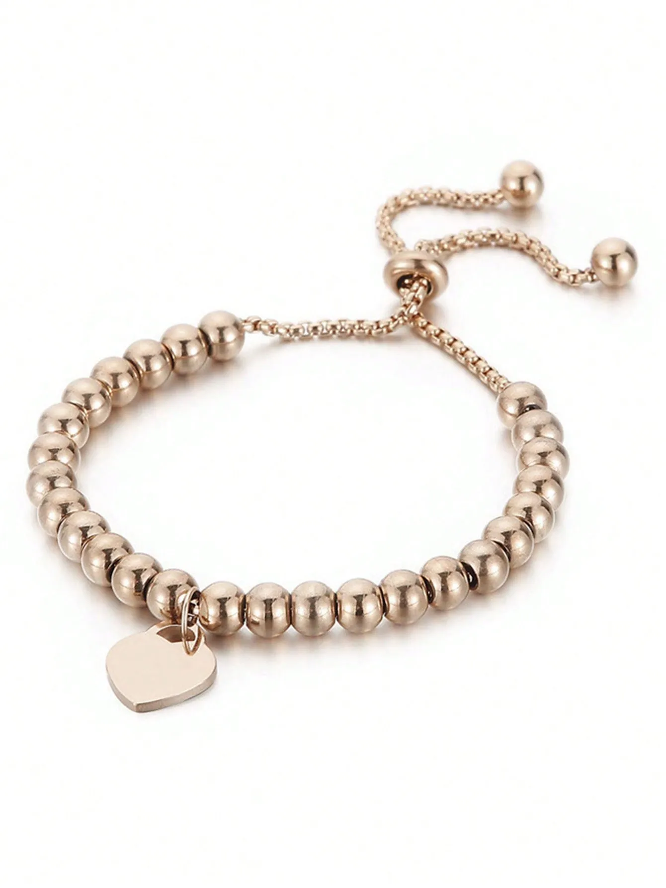 1pc Elegant Titanium Steel Heart Pendant Bracelet, 18K Gold Plated Titanium Steel Material, Long-Lasting Color, Adjustable With Positioning Beads, Suitable For Daily Wear And Gift For Women