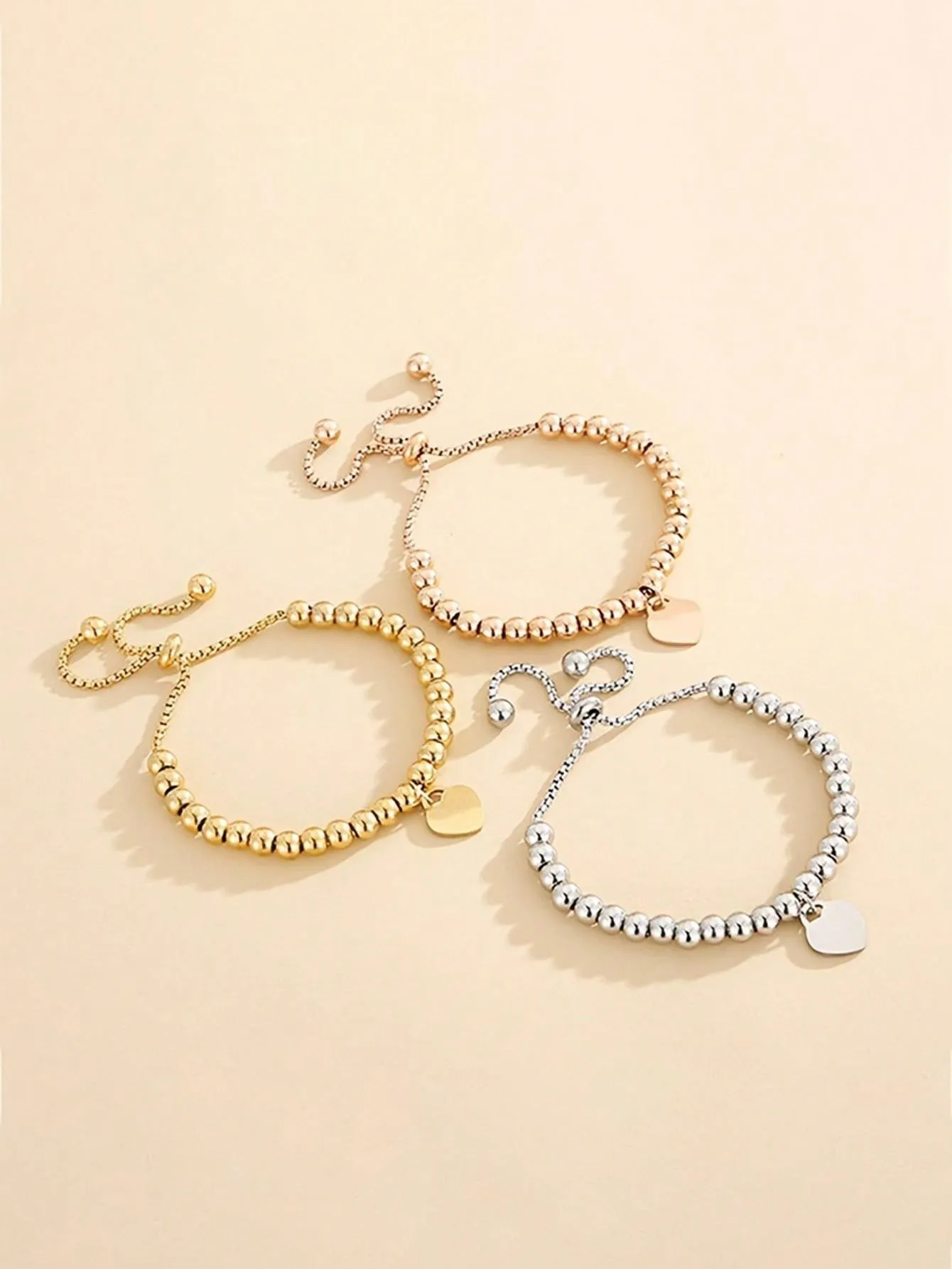1pc Elegant Titanium Steel Heart Pendant Bracelet, 18K Gold Plated Titanium Steel Material, Long-Lasting Color, Adjustable With Positioning Beads, Suitable For Daily Wear And Gift For Women