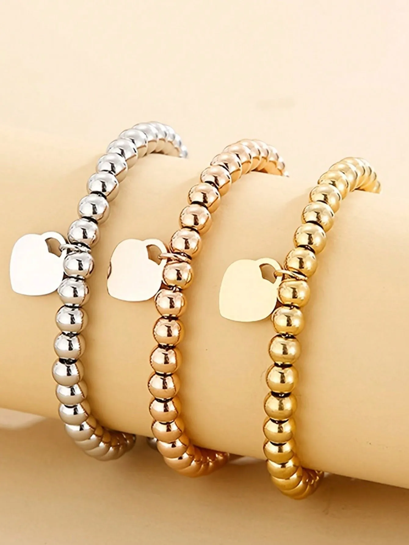 1pc Elegant Titanium Steel Heart Pendant Bracelet, 18K Gold Plated Titanium Steel Material, Long-Lasting Color, Adjustable With Positioning Beads, Suitable For Daily Wear And Gift For Women