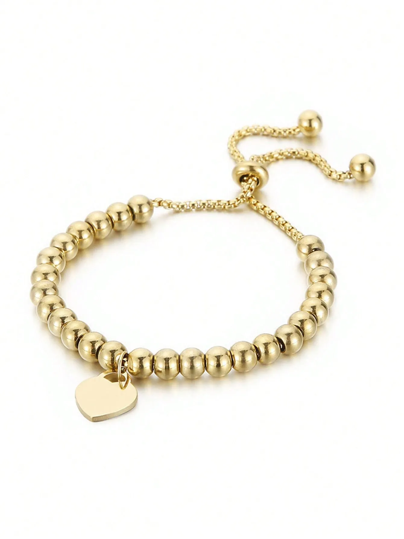 1pc Elegant Titanium Steel Heart Pendant Bracelet, 18K Gold Plated Titanium Steel Material, Long-Lasting Color, Adjustable With Positioning Beads, Suitable For Daily Wear And Gift For Women