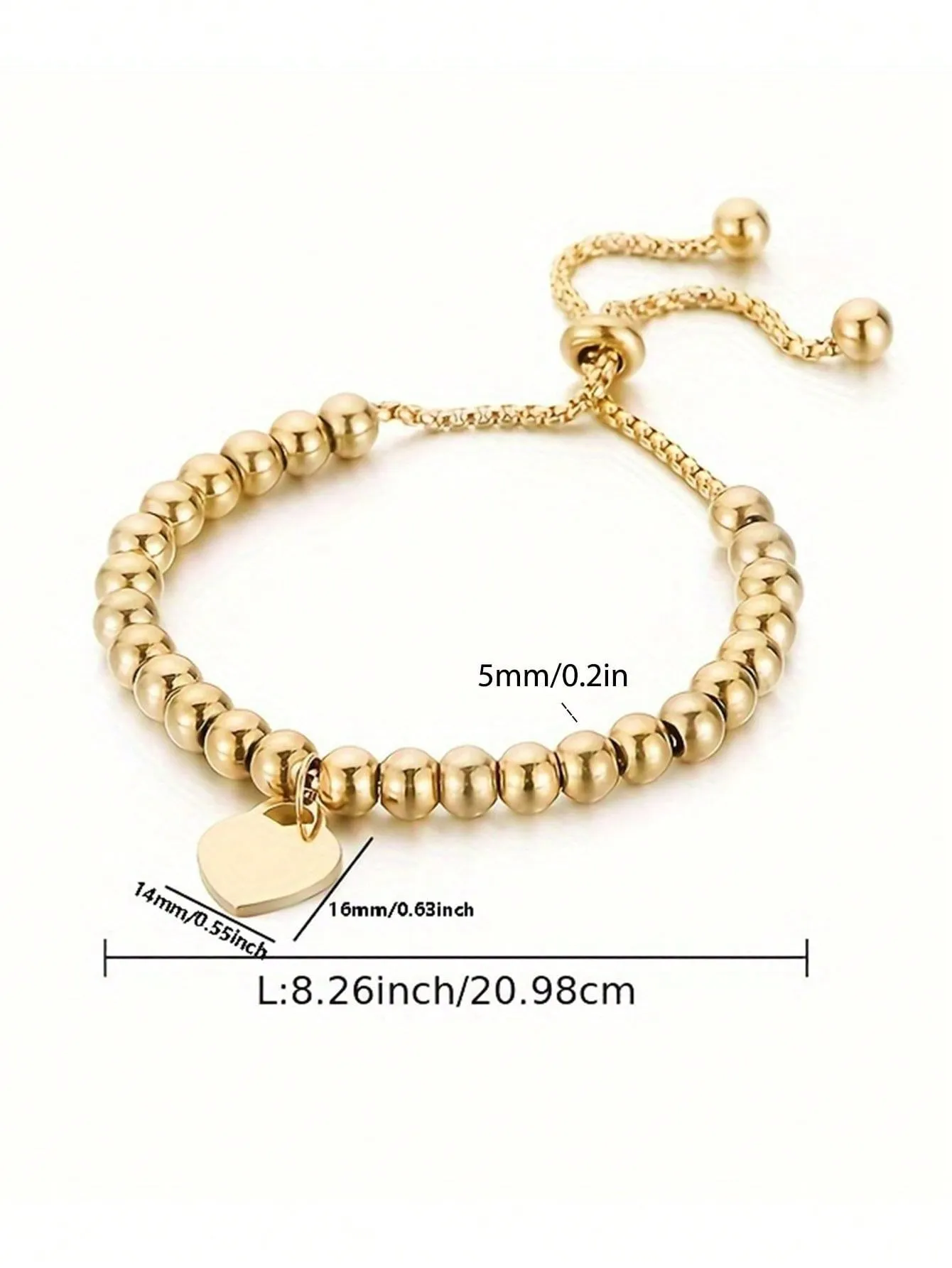 1pc Elegant Titanium Steel Heart Pendant Bracelet, 18K Gold Plated Titanium Steel Material, Long-Lasting Color, Adjustable With Positioning Beads, Suitable For Daily Wear And Gift For Women