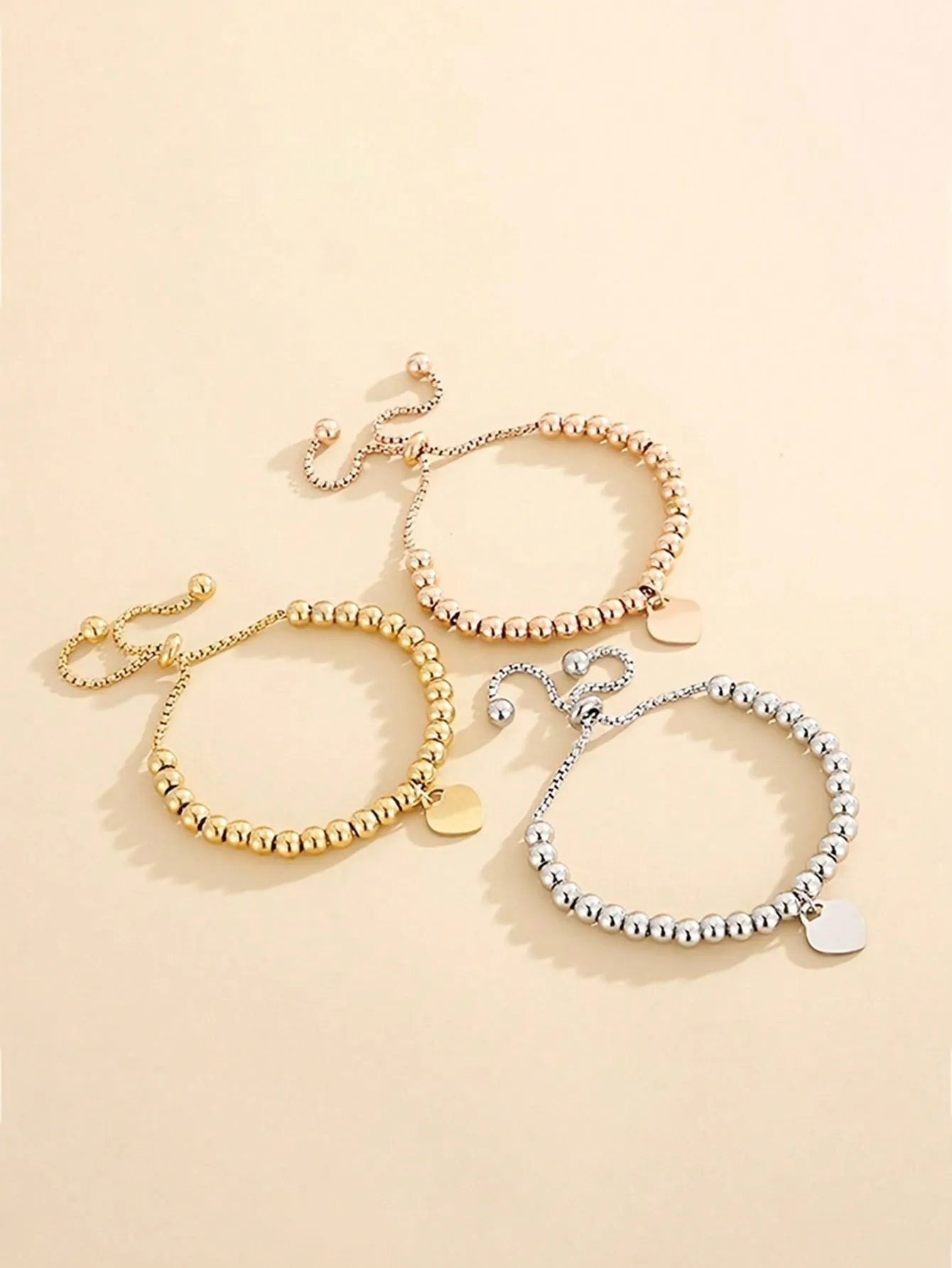 1pc Elegant Titanium Steel Heart Pendant Bracelet, 18K Gold Plated Titanium Steel Material, Long-Lasting Color, Adjustable With Positioning Beads, Suitable For Daily Wear And Gift For Women