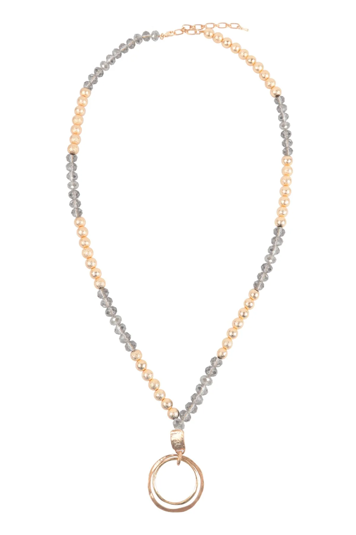 2 OPEN CIRCLE PENDANT TEXTURED CCB AND RONDELLE BEADS NECKLACE