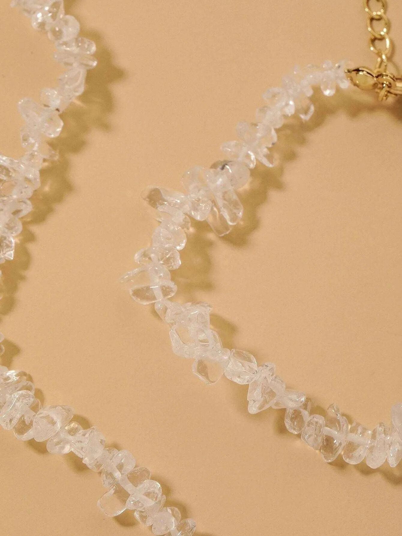 2 PC Natural Quartz Gem Necklace and Bracelet Two Piece Jewelry Set, Ice Cube Statement Earrings
