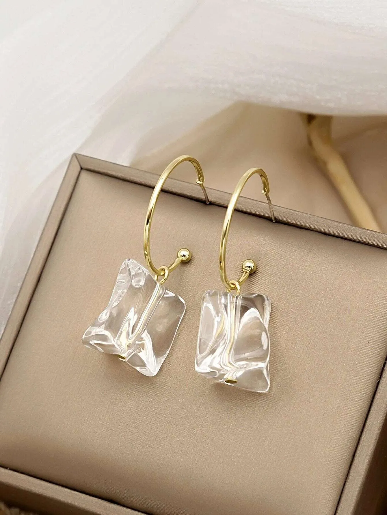 2 PC Natural Quartz Gem Necklace and Bracelet Two Piece Jewelry Set, Ice Cube Statement Earrings