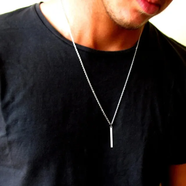 2021 New Silver Color Men Spiral Necklace Stainless Steel Rectangle Minimalist Simple Personality Hip Hop Ins Men's pendant boys