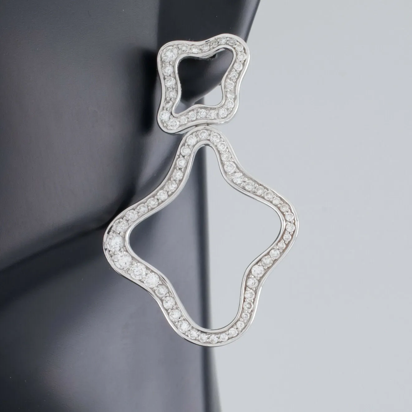 2.10 Carat Diamond Flower Dangle Drop 18k White Gold Earrings