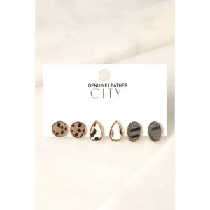 3 Multi Animal Pattern Stud Earrings set
