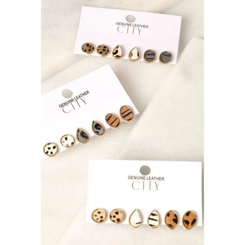 3 Multi Animal Pattern Stud Earrings set