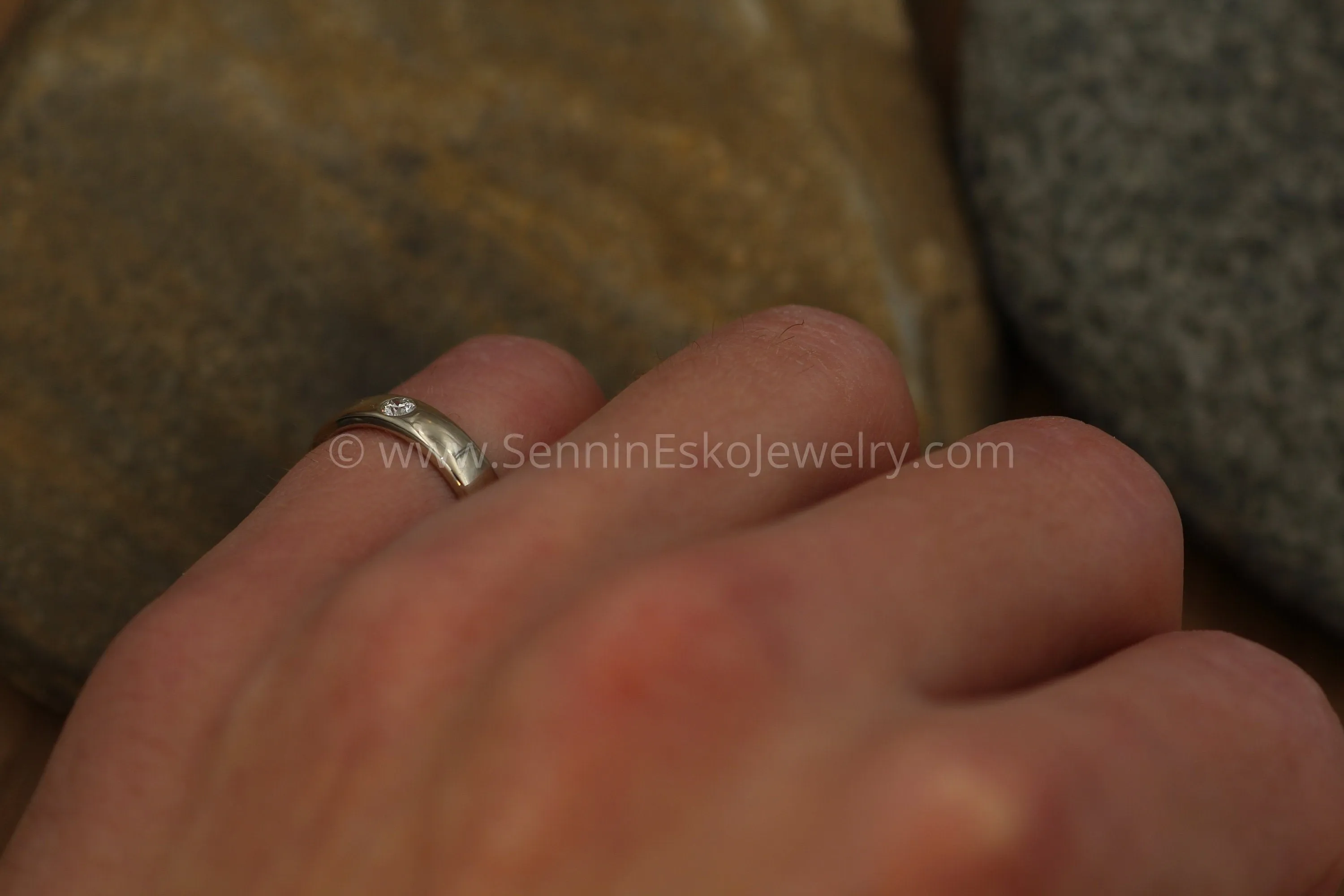 3mm Diamond 4mm Wide Band Flush Set Wedding Band Glossy Finish - Diamond Inset Band