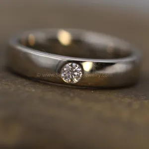 3mm Diamond 4mm Wide Band Flush Set Wedding Band Glossy Finish - Diamond Inset Band