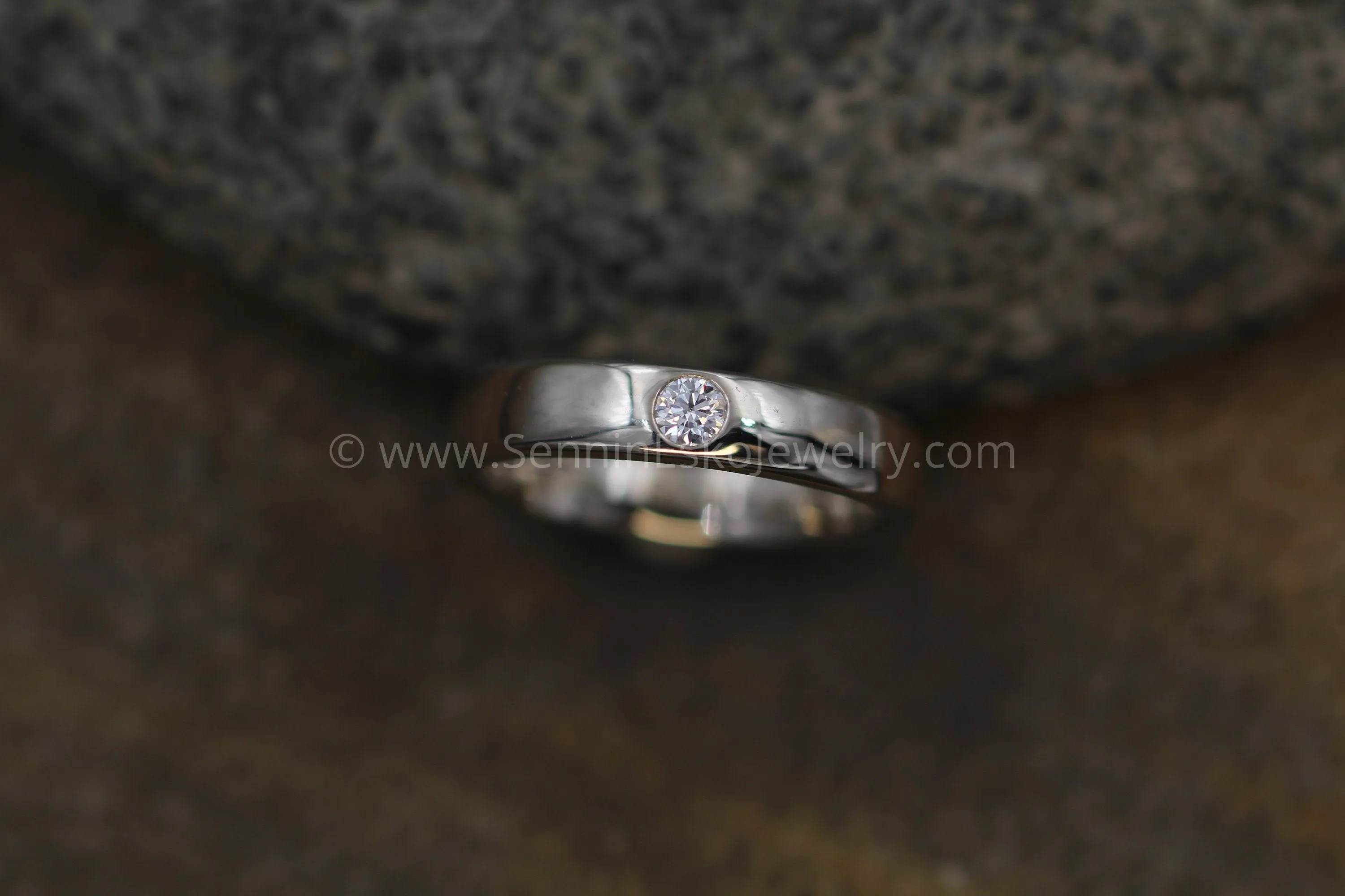 3mm Diamond 4mm Wide Band Flush Set Wedding Band Glossy Finish - Diamond Inset Band