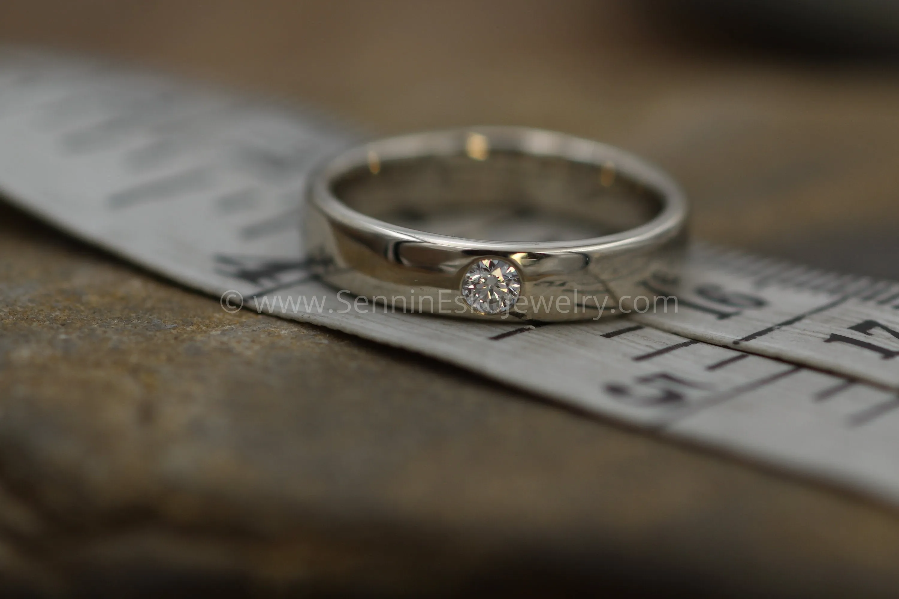 3mm Diamond 4mm Wide Band Flush Set Wedding Band Glossy Finish - Diamond Inset Band