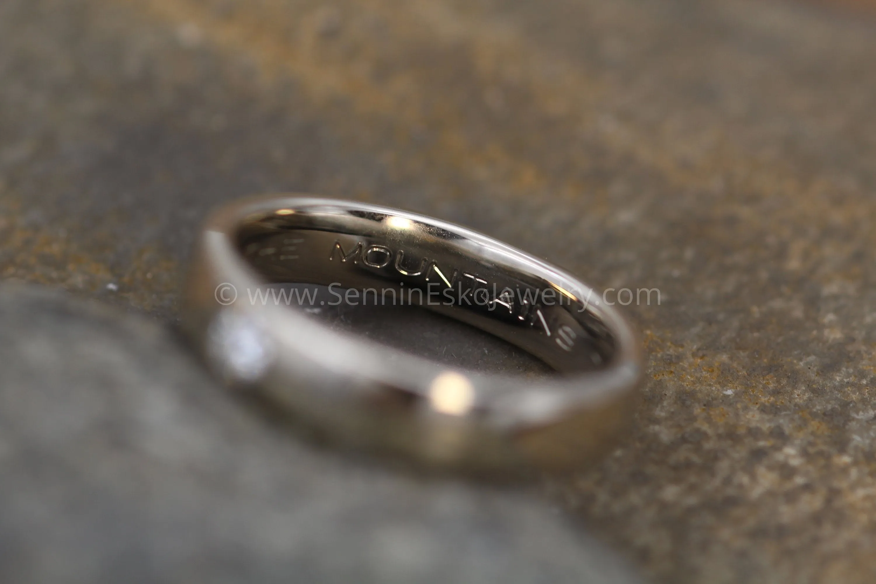 3mm Diamond 4mm Wide Band Flush Set Wedding Band Glossy Finish - Diamond Inset Band