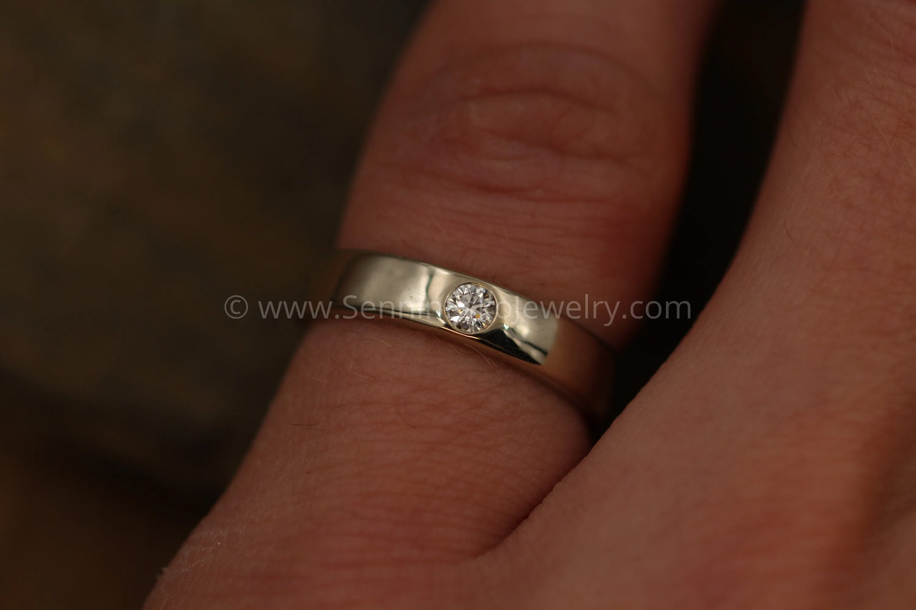 3mm Diamond 4mm Wide Band Flush Set Wedding Band Glossy Finish - Diamond Inset Band