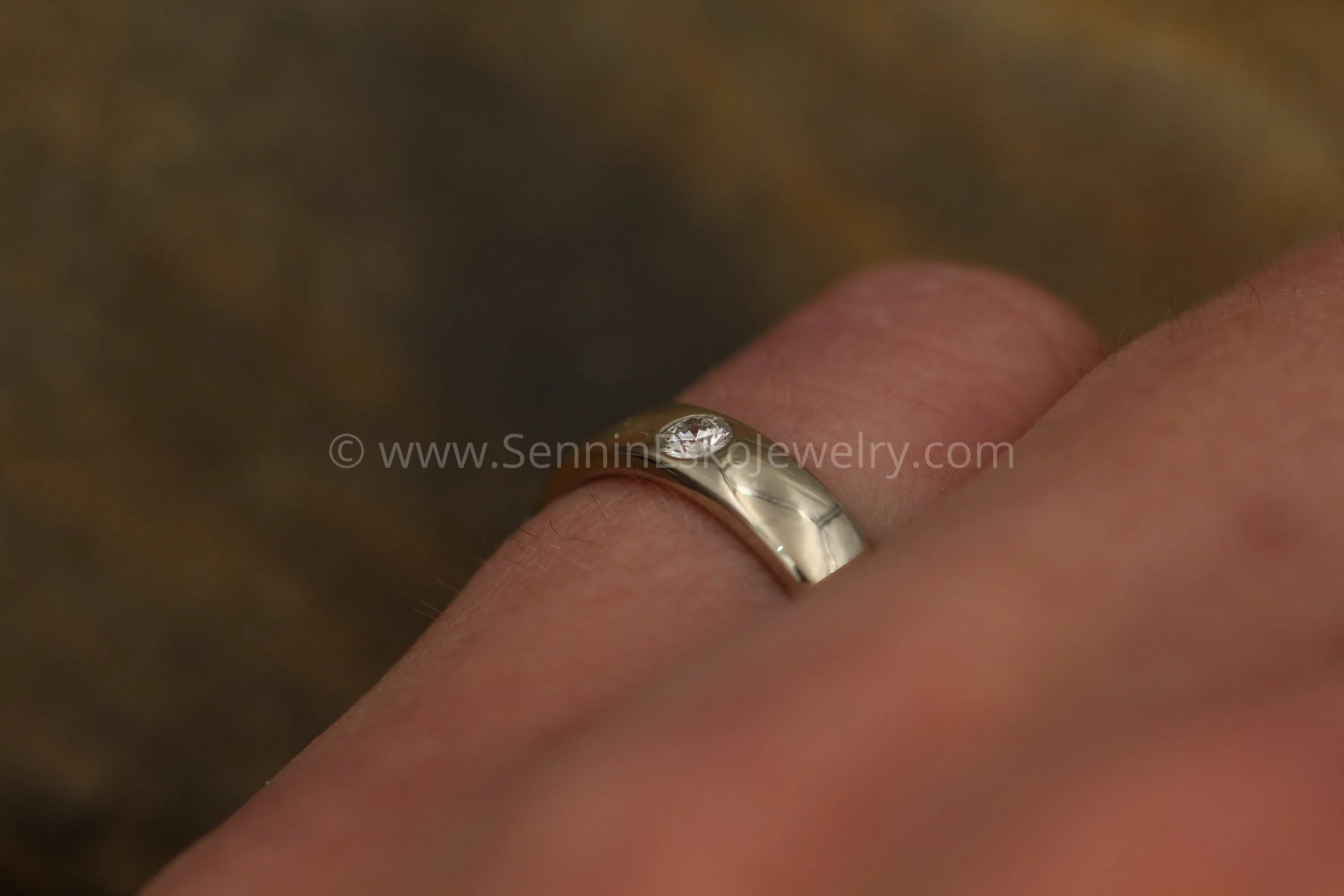 3mm Diamond 4mm Wide Band Flush Set Wedding Band Glossy Finish - Diamond Inset Band