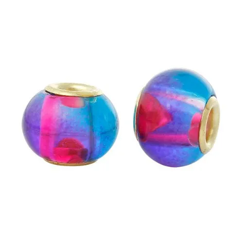 5 Glass European Charm Beads Round Multi yellow