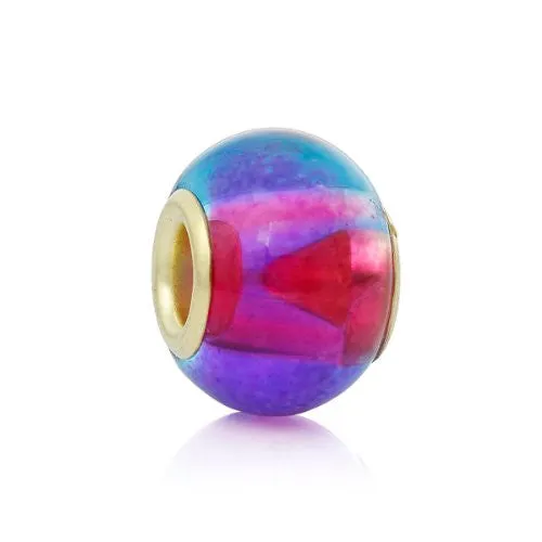 5 Glass European Charm Beads Round Multi yellow