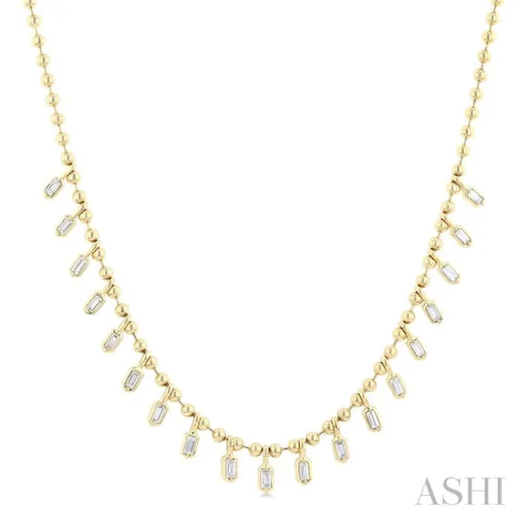 5/8 ctw Baguette Cut Diamond Halfway Gold Bead Ball Chain Necklace in 14K Yellow Gold