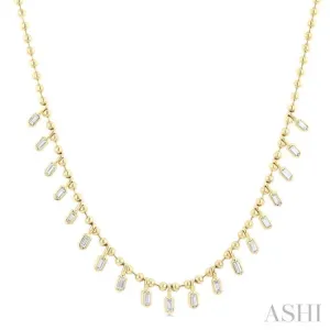 5/8 ctw Baguette Cut Diamond Halfway Gold Bead Ball Chain Necklace in 14K Yellow Gold