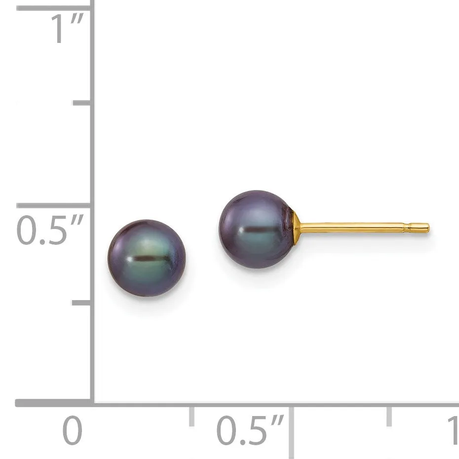 5MM Round Pearl Stud Earrings in 14KT Yellow Gold