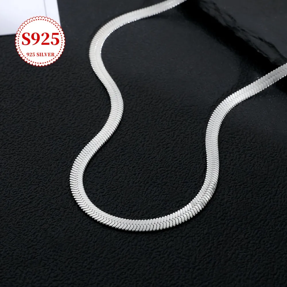 8g S925 Sterling Silver Flat Snake Chain Necklace Minimalist Golden Style