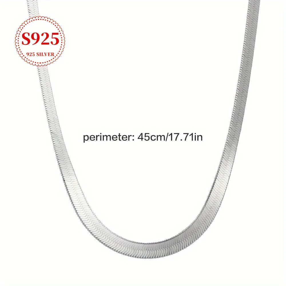 8g S925 Sterling Silver Flat Snake Chain Necklace Minimalist Golden Style