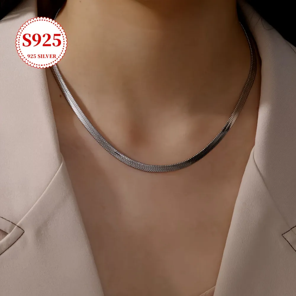 8g S925 Sterling Silver Flat Snake Chain Necklace Minimalist Golden Style