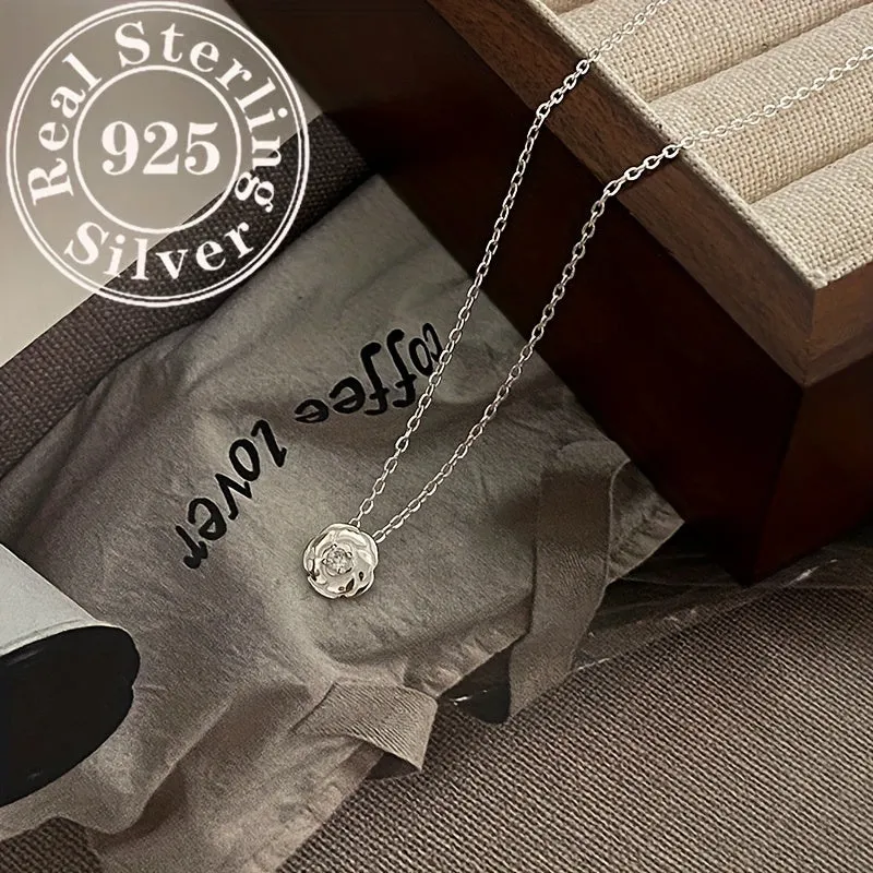 925 Silver Camellia Pendant Necklace for Women