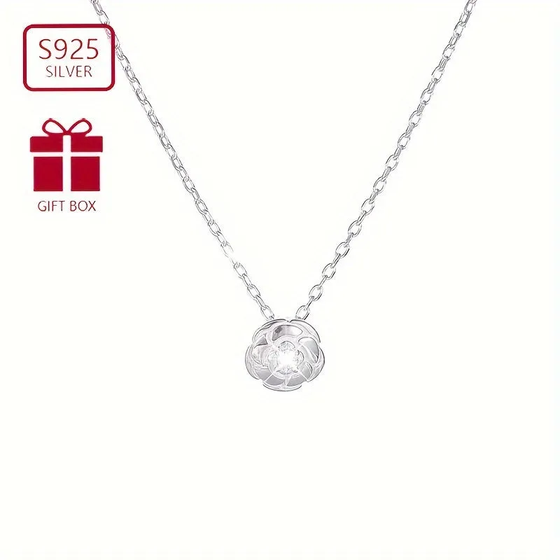 925 Silver Camellia Pendant Necklace for Women