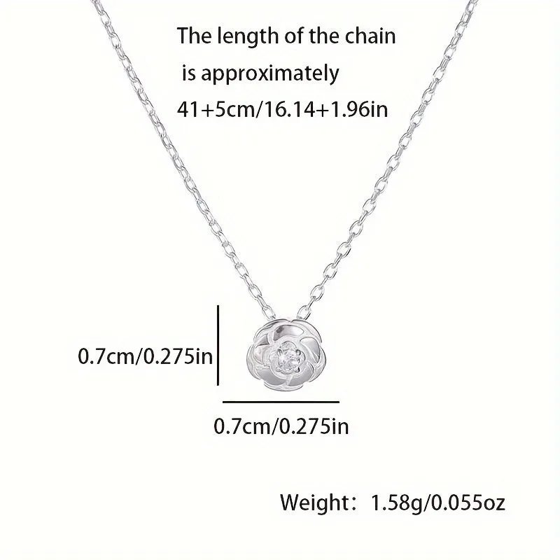 925 Silver Camellia Pendant Necklace for Women