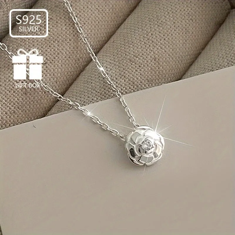 925 Silver Camellia Pendant Necklace for Women