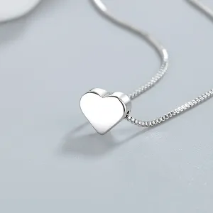 925 Silver Compact Love Pendant Necklace Plain Chain Low Allergy