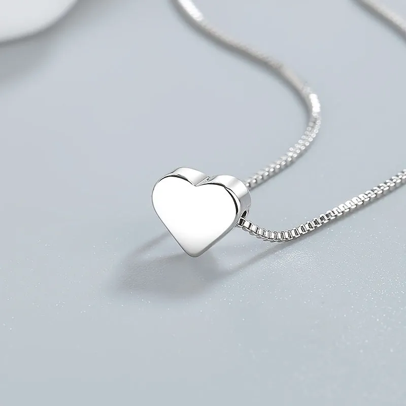 925 Silver Compact Love Pendant Necklace Plain Chain Low Allergy