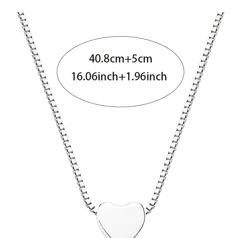 925 Silver Compact Love Pendant Necklace Plain Chain Low Allergy