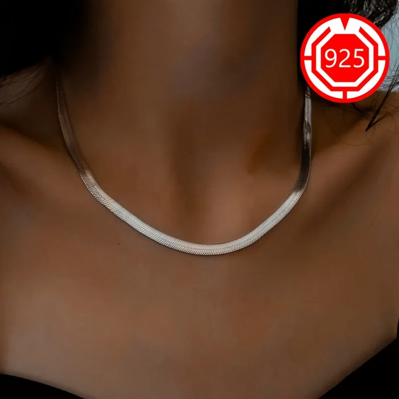 925 Silver Hypoallergenic Flat Snake Bone Necklace Bright Silvery Blade Chain