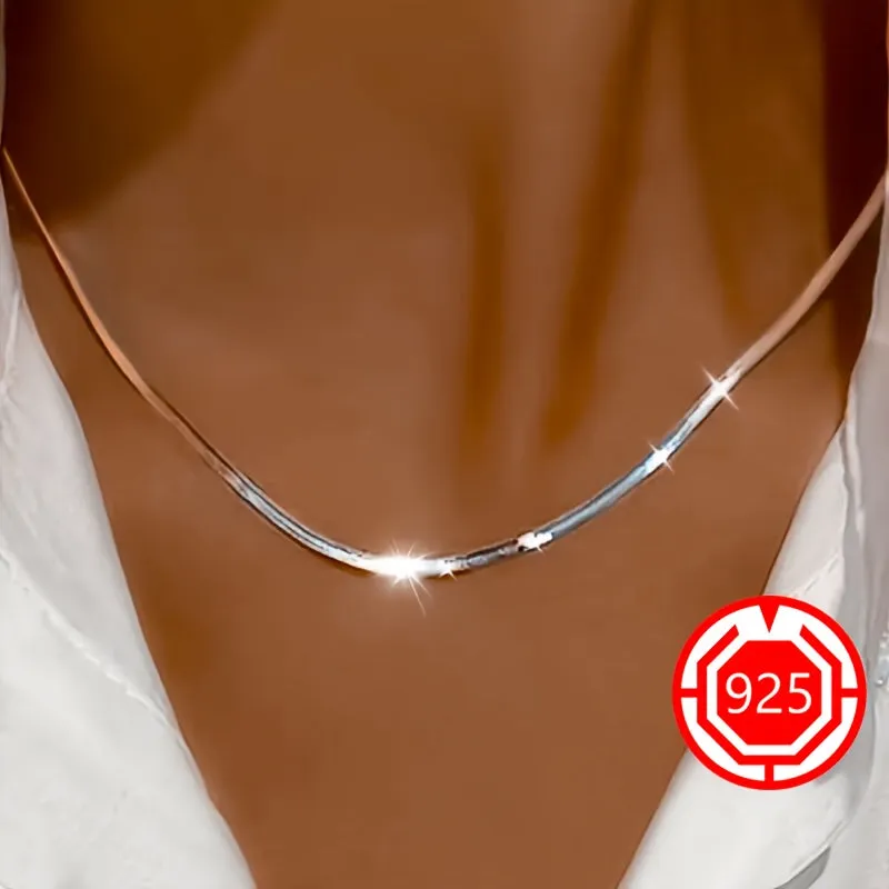 925 Silver Hypoallergenic Flat Snake Bone Necklace Bright Silvery Blade Chain