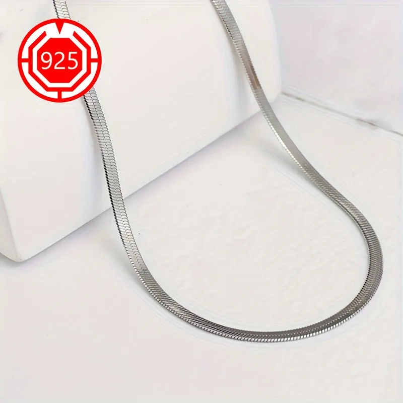 925 Silver Hypoallergenic Flat Snake Bone Necklace Bright Silvery Blade Chain
