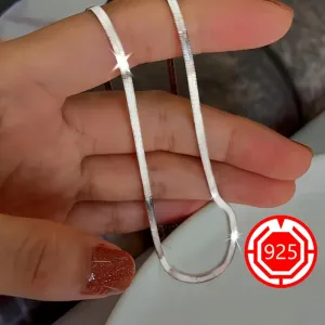 925 Silver Hypoallergenic Flat Snake Bone Necklace Bright Silvery Blade Chain