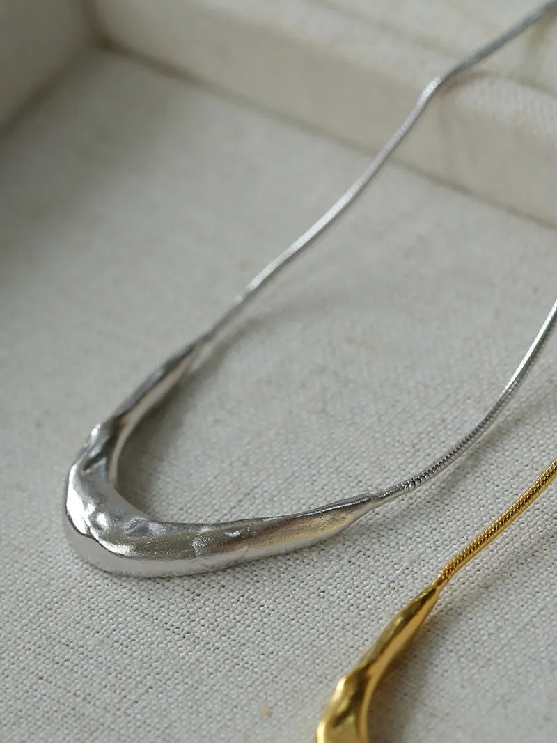 925 Silver Metal Style U-Shape Medium Length Necklace