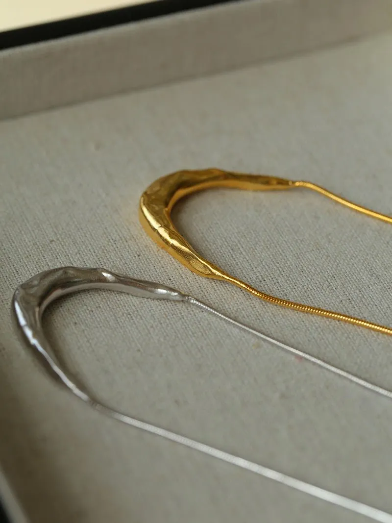 925 Silver Metal Style U-Shape Medium Length Necklace